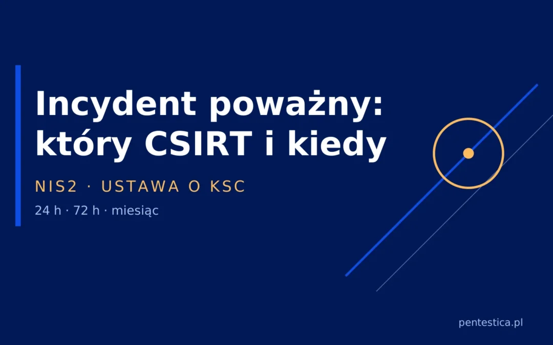 Grafika tytułowa: incydent poważny według NIS2 i ustawy o KSC – który CSIRT przyjmuje zgłoszenie oraz terminy 24 godzin, 72 godzin i miesiąca.